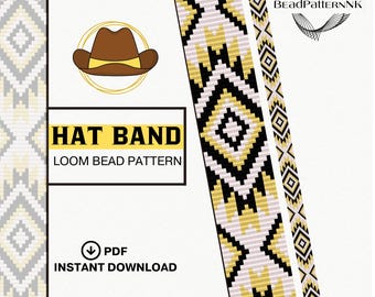 Beaded Loom Hat Band Pattern PDF | Western Boho Seed Bead Design | Miyuki Delica 11/0 |Beading Pattern - Western Cowgirl & Cowboy Design PDF