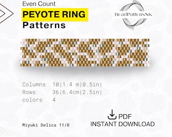 Gold Cow Print - Even Count Peyote Patterns, Even Peyote Ring Beading Pattern, Miyuki Delica Ring, Beaded Ring as Seed Bead Ring Pattern PDF