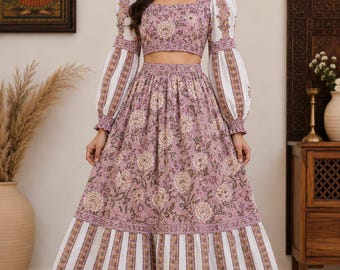 Maxikleid aus Baumwolle mit Handblockdruck | Boho Blumen Sommerkleid