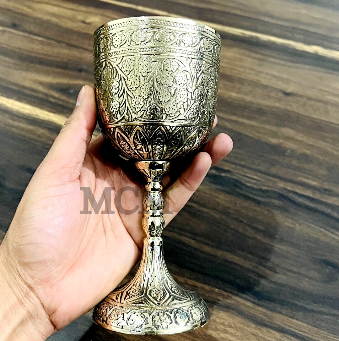 Nautical Solid Brass Design Wine Goblet Handmade Embossed Goblet Royal