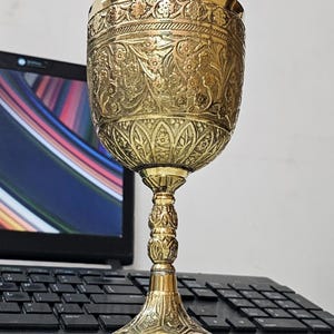 Handmade Embossed Brass Wine Goblet: Royal Chalice, Medieval Decor