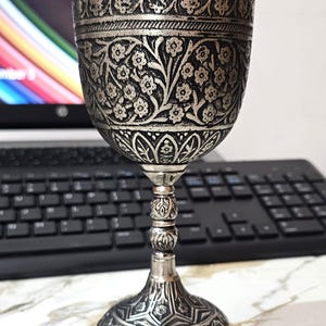 Handmade Embossed Brass Chalice Silver Antique Royal Goblet