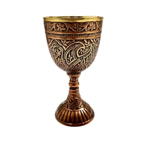 Handmade Engraved Brass Goblet: Copper Antique Wine Chalice