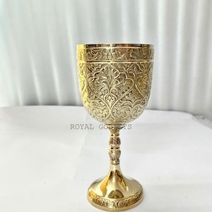 Solid Brass Goblet Embossed Wine Chalice Royal king Goblet Handmade Goblet Gift for Wedding, Anniversary, Birthday, Christmas