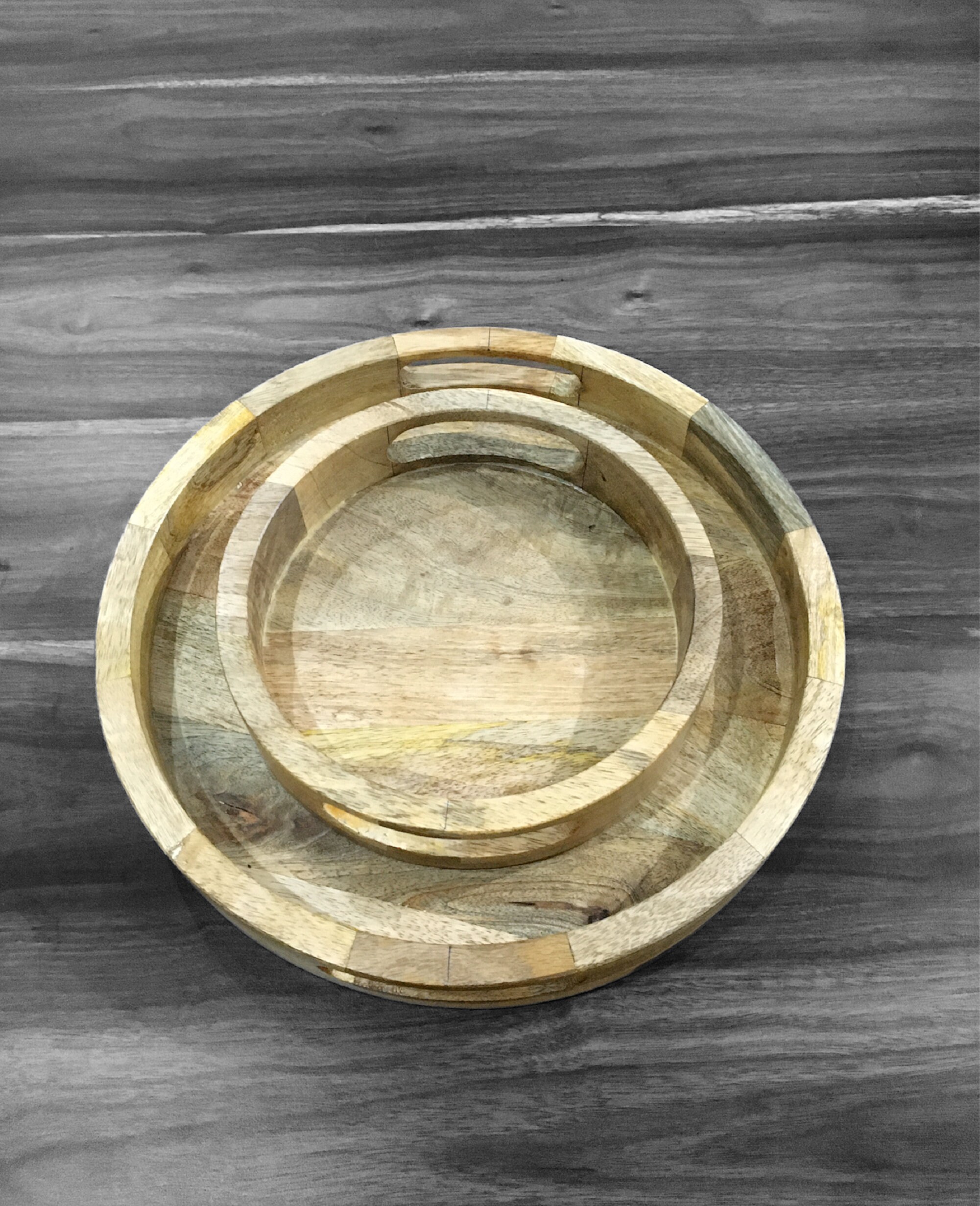 Set Of 2 Wooden Tray Modern Table Top Coffee Handmade Uk Set Of 2 Wooden Tray Modern Table Top, Round Wooden Tray With Handles Uk
