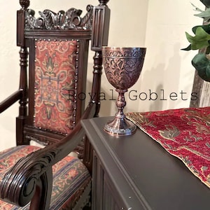 PERSONALIZATION Antique Copper Brass Wine Goblet Arthur Drinking Wine Cups Royal King Chalice Embossed Goblet Gift for Christmas, Wedding