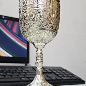Handmade Embossed Brass Wine Goblet: Medieval Royal Chalice