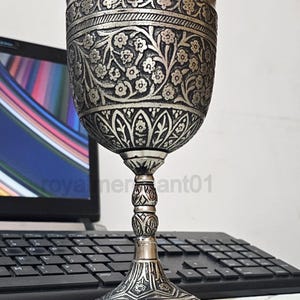 Handmade Embossed Brass Chalice: Silver Antique Finish, Royal Goblet