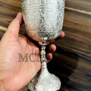 Handmade Embossed Brass Wine Goblet: Medieval Royal Chalice