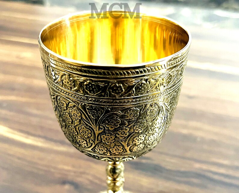 Nautical Solid Brass Design Wine Goblet Handmade Embossed Goblet Royal