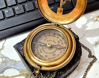 Personalized Handmade Brass Compass with Leather Case – Adventure & Travel Nautical Gift