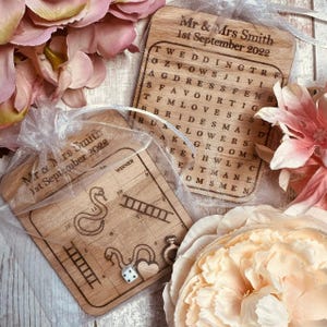 Personalised Wedding Table Game | Wedding Favours | Ring Toss | Noughts & Crosses | Snakes and Ladders | Wordsearch | Keepsake Guest Gift image 3