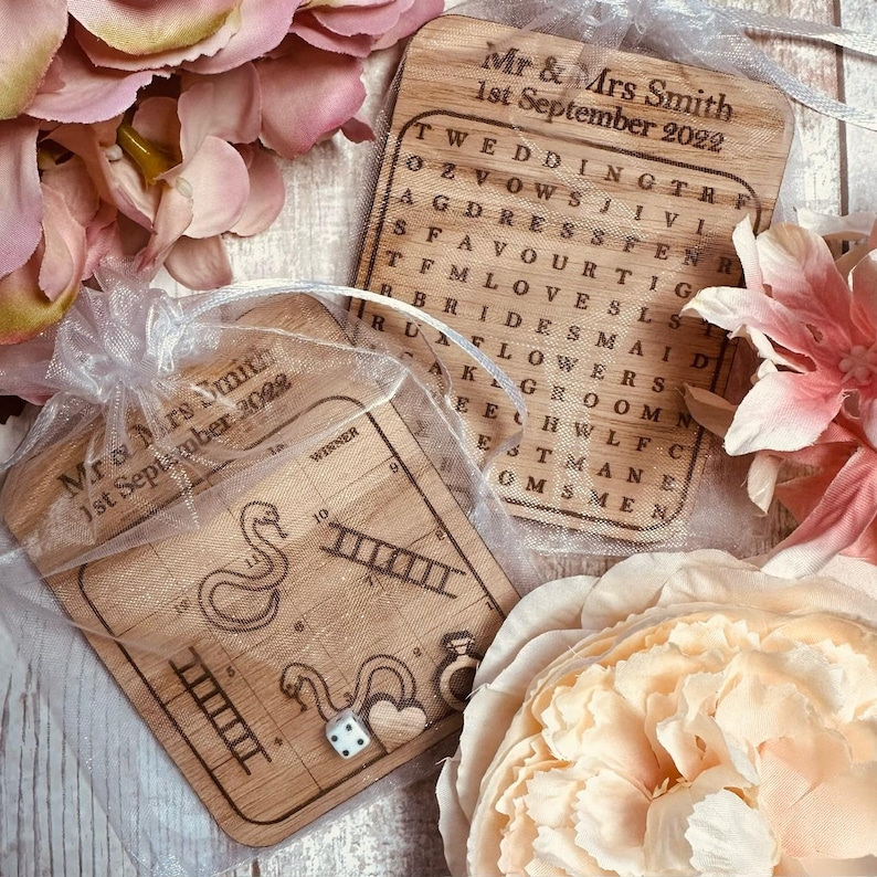 Personalised Wedding Table Game | Wedding Favours | Ring Toss | Noughts & Crosses | Snakes and Ladders | Wordsearch | Keepsake Guest Gift image 3