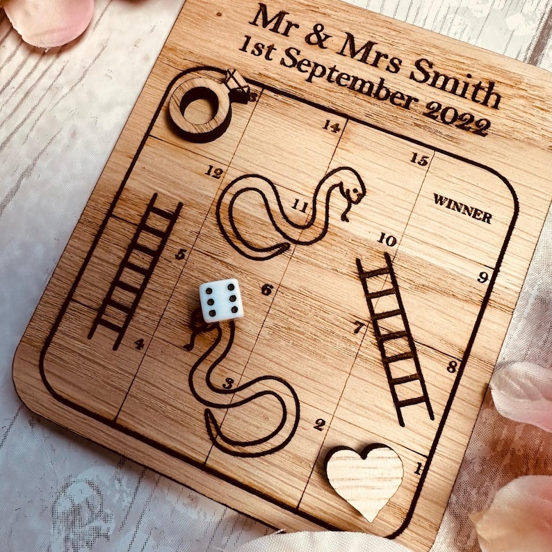 Personalised Wedding Table Game | Wedding Favours | Ring Toss | Noughts & Crosses | Snakes and Ladders | Wordsearch | Keepsake Guest Gift image 13