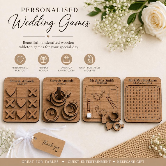 Personalised Wedding Table Game | Wedding Favours |  Ring Toss | Noughts & Crosses | Snakes and Ladders | Wordsearch  |  Keepsake Guest Gift