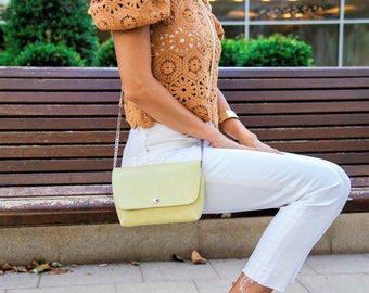 Yellow crossbody bag, leather clutch bag