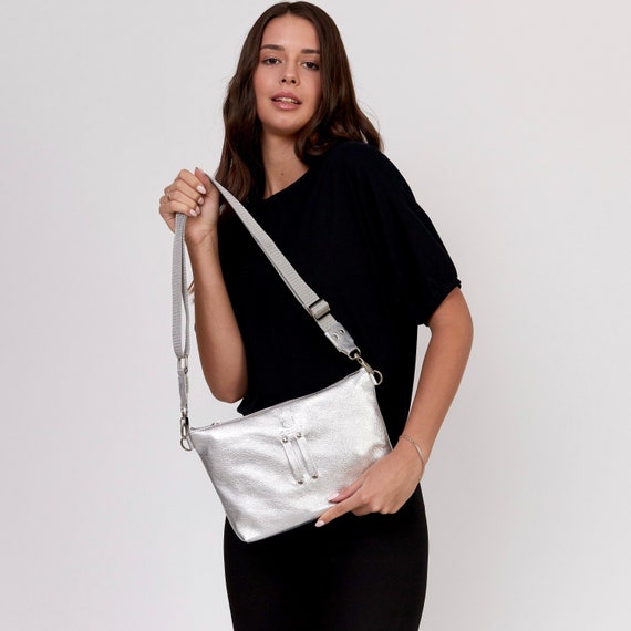 Silver Leather Crossbody Bag Silver Tote Bag Women Silver Etsy.de