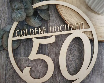 Décoration noces d'or, cadeau noces d'or, décoration en bois 50 ans de mariage