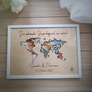 Personalized wedding gift, wedding holiday gift, wedding cash gift, personalized world map, wedding gift image 1