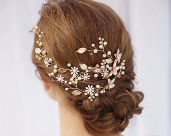 Hochzeit Braut Haarschmuck Kopfschmuck Haarkette Silber Gold Haargesteck P212 