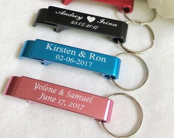 personalized bottle opener, party favor, wedding, corporate event, keepsake keychain personalized