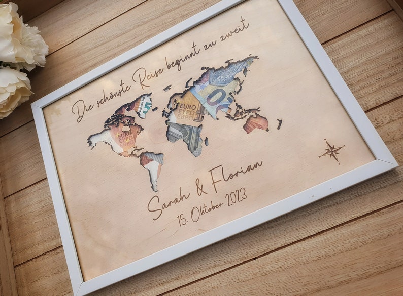 Personalized wedding gift, wedding holiday gift, wedding cash gift, personalized world map, wedding gift image 2