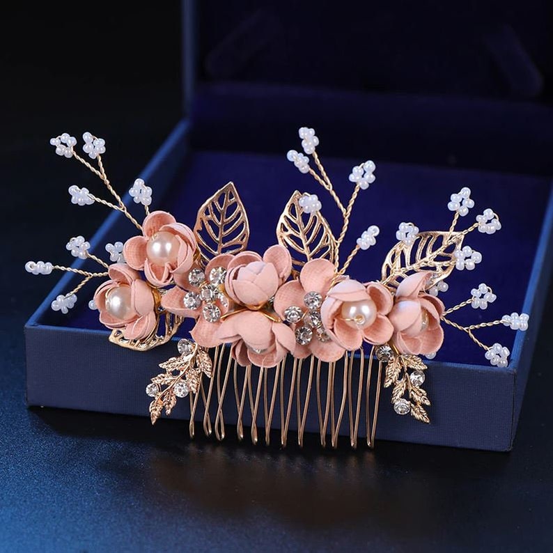 bridal comb gold hair accessories pink Hair comb bridal hair accessories blue wedding rhinestone bridal headpiece wedding headpiece gold bride