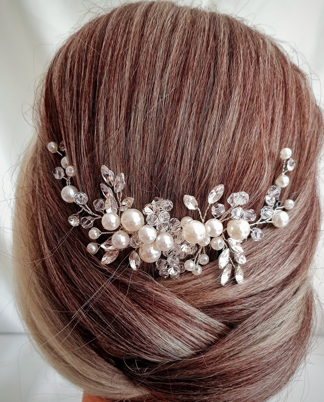 Costume Da Fiore Edary Pettine Per Capelli Da Sposa Con Fiori E Perline, Accessorio Per Capelli Per Donne E Ragazze (argento Pettinino Capelli Sposa