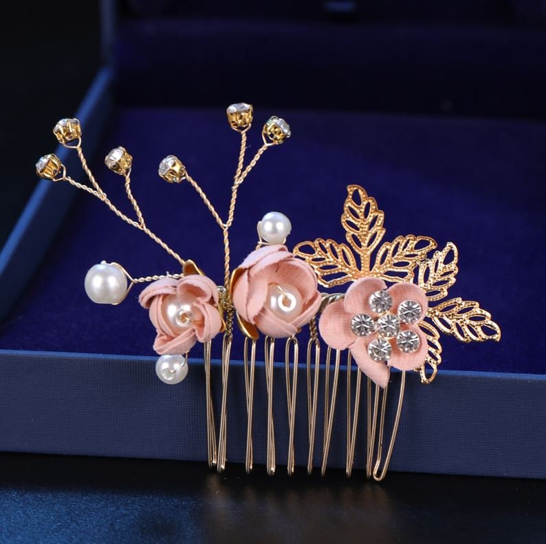 bridal comb gold hair accessories pink Hair comb bridal hair accessories blue wedding rhinestone bridal headpiece wedding headpiece gold bride