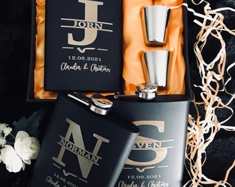 Personalized Hip Flask Custom Gift Groom Groomsmen Wedding Birthday Anniversary Graduation