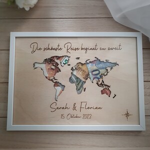 Hochzeitsgeschenk personalisiert, Urlaubsgeschenk Hochzeit, Geldgeschenk Hochzeit, Weltkarte personalisiert, Geschenk Hochzeit Bild 3