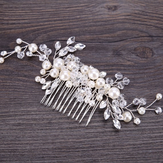 Unicra peinetas plateadas de cabello para bodas, con abalorio y piedras de  fantasía, tocado para cabeza para bodas, para novia (plateado)