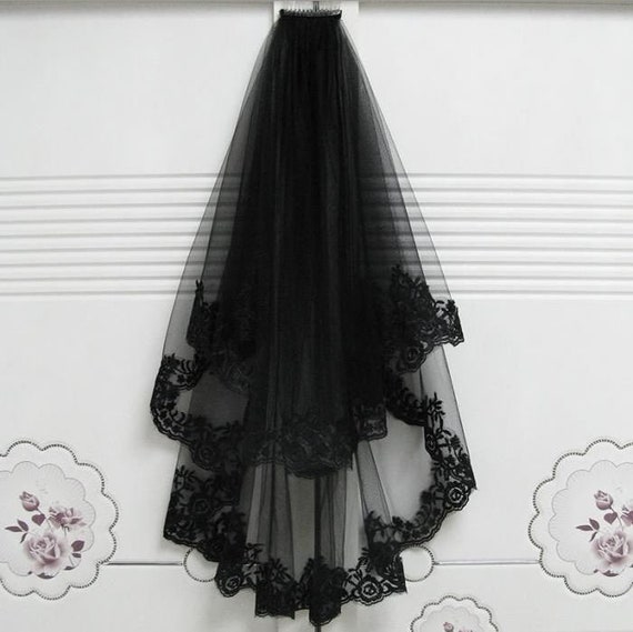 Schwarzer Schleier 2 Schichten kurzer Schleier Tüll Schleier - Etsy