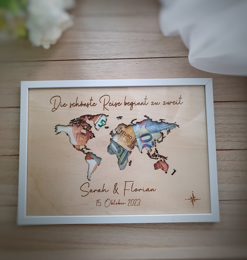 Personalized wedding gift, wedding holiday gift, wedding cash gift, personalized world map, wedding gift image 1