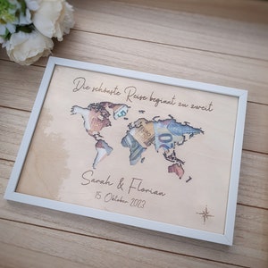 Hochzeitsgeschenk personalisiert, Urlaubsgeschenk Hochzeit, Geldgeschenk Hochzeit, Weltkarte personalisiert, Geschenk Hochzeit Bild 5