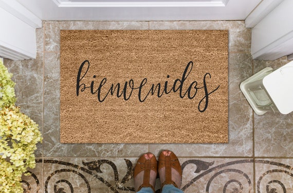 Bienvenidos Spanish Welcome Calligraphy Doormat Front Porch Etsy