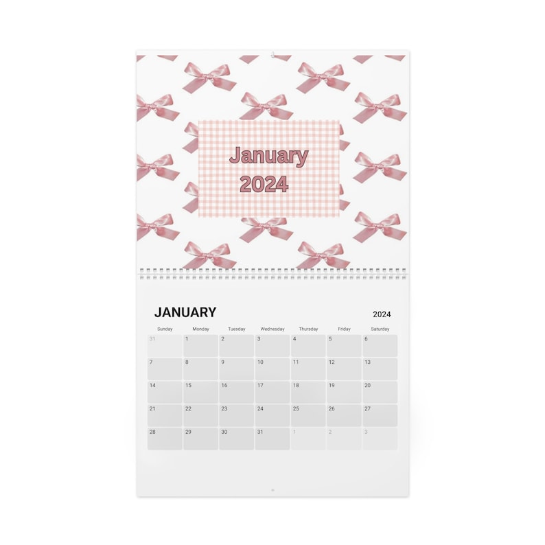 New Year Coquette Calendar 2024 , 2024 Calendar, Girly Calendar, Bow