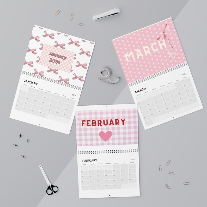 New Year Coquette Calendar 2024 , 2024 Calendar, Girly Calendar, Bow