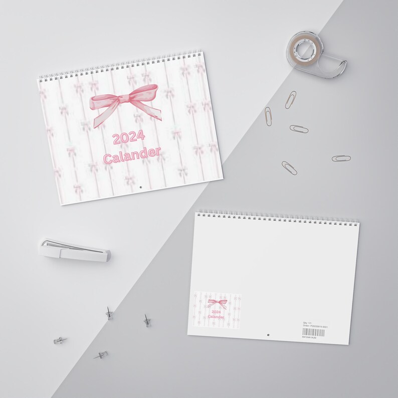 New Year Coquette Calendar 2024 , 2024 Calendar, Girly Calendar, Bow