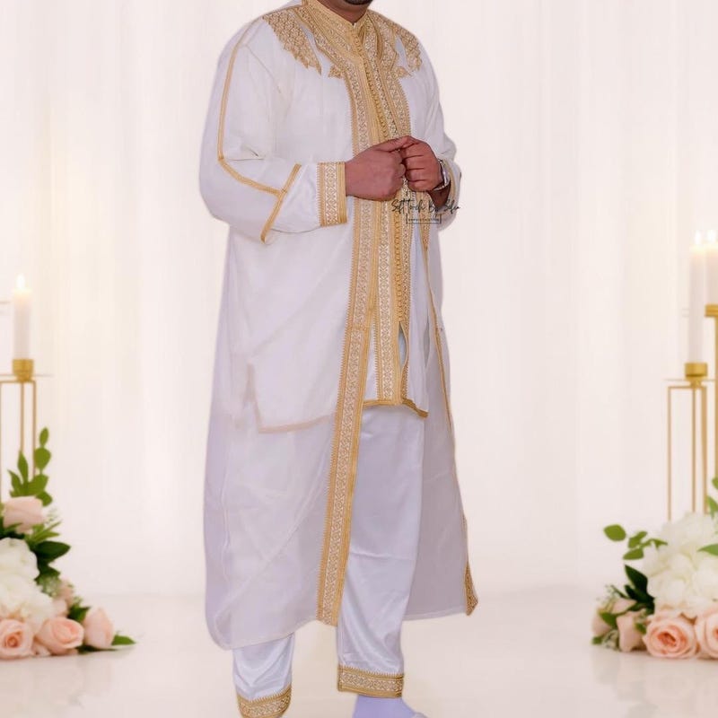 White & Gold Moroccan Jabador, Muslim Nikkah Dress for Men main image 0