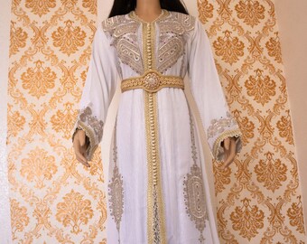 Try Bridal Moroccan African Kaftan Wedding Gown Full Sleeve Hand Zari Embroidery Try Bridal Moroccan African Kaftan Wedding Gown Full Sleeve Hand Zari Embroidery