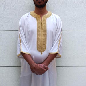 Moroccan Gandoura for Men - Linen Thobe, Traditional Islamic Clothing, Kaftan Djellaba Homme, Kandora Robe