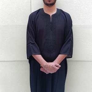 Moroccan Gandoura for Men - Linen Thobe, Traditional Islamic Clothing, Kaftan Djellaba Homme, Kandora Robe