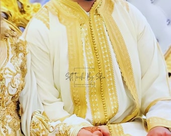 Jabador, marokkanischer Kaftan für Männer, Bräutigam-Outfit, 3-teiliges Set für Hochzeit