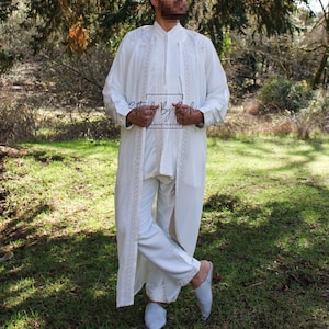 white jabador ,  mens wedding kaftan , nikkah outfit
