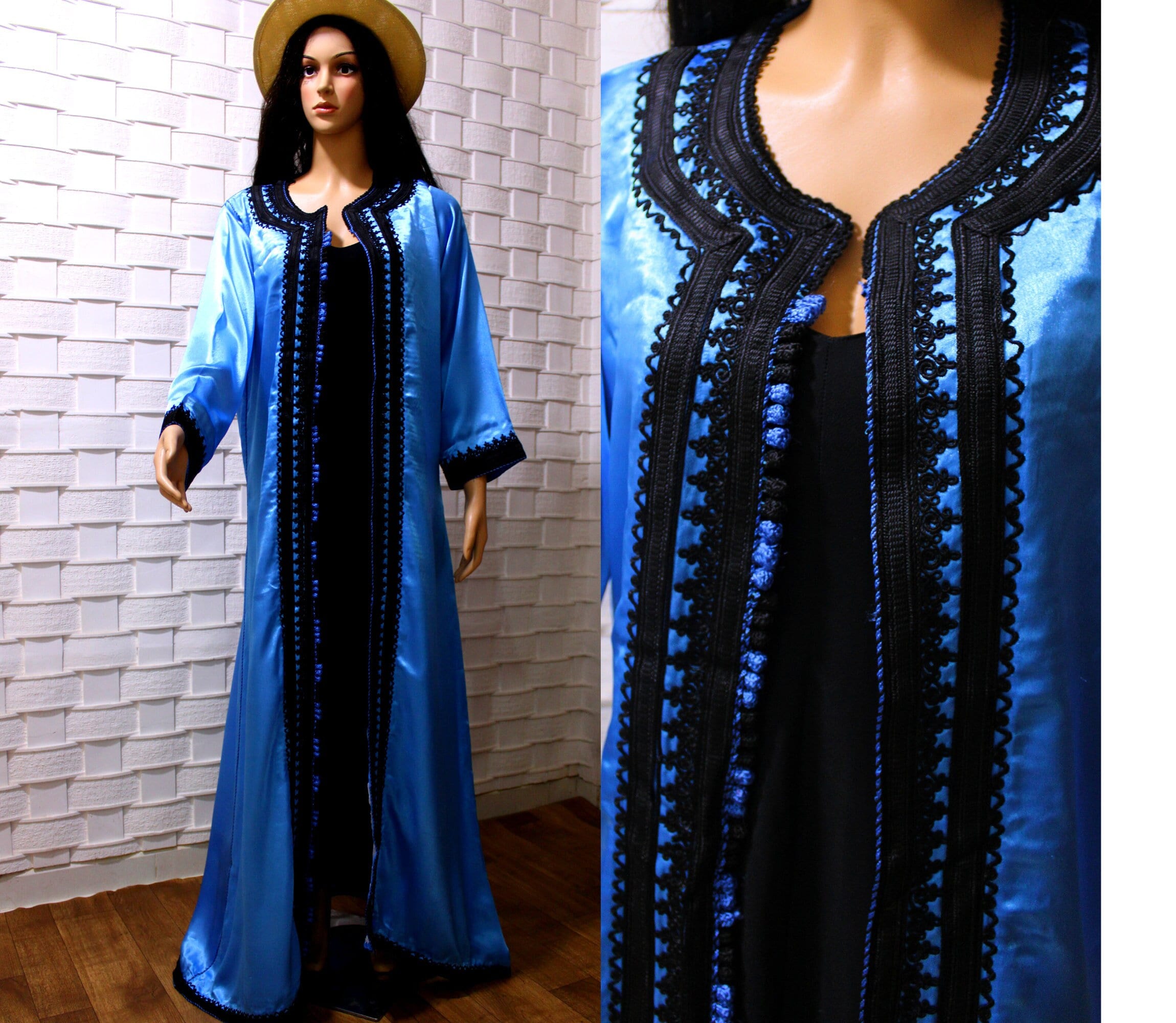 Vintage Moroccan Kaftan vtg Moroccan Dress handmade Front Open Kaftan Dress vtg Blue Caftan Etsy