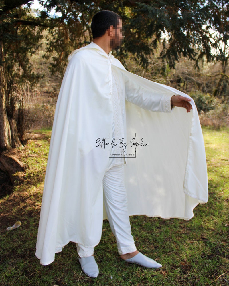 White Linen Claok With Hood ,selham, Linen Cape ,moroccan Burnous