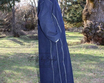Marocain Hiver Laine Cachemire Mélange Royal Bleu à Capuche Thobe