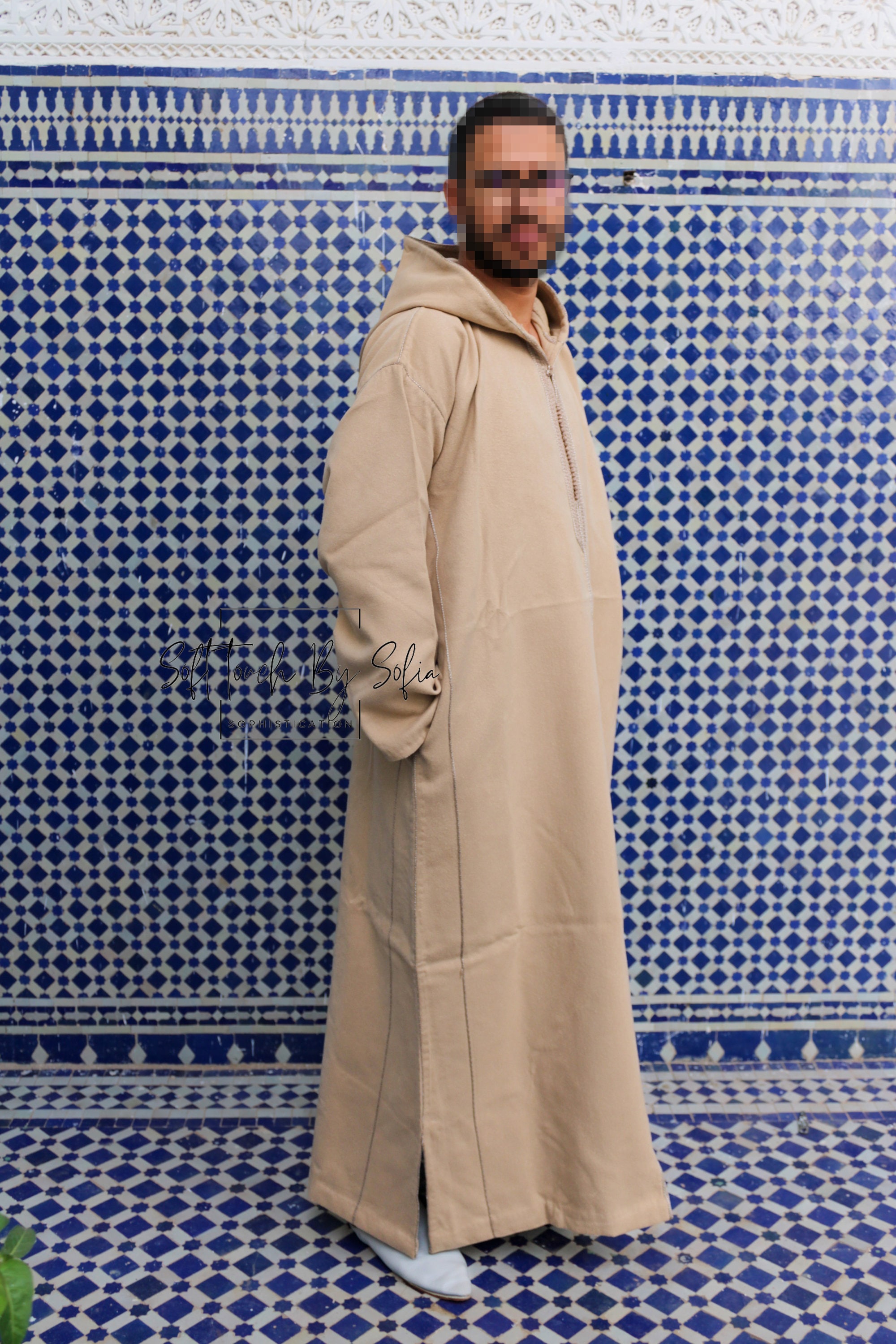 Djellaba marocchino in lana, Thobe invernale con cappuccio da uomo - Italia