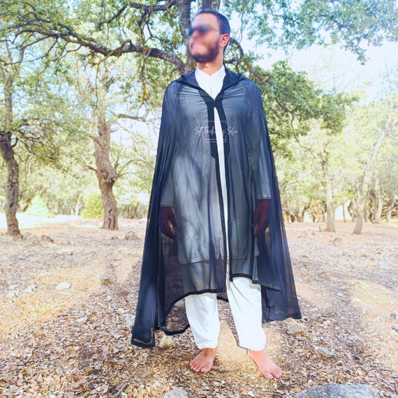 Cape a capuche en mousseline de soie noire selham pour homme burnous marocain Etsy France